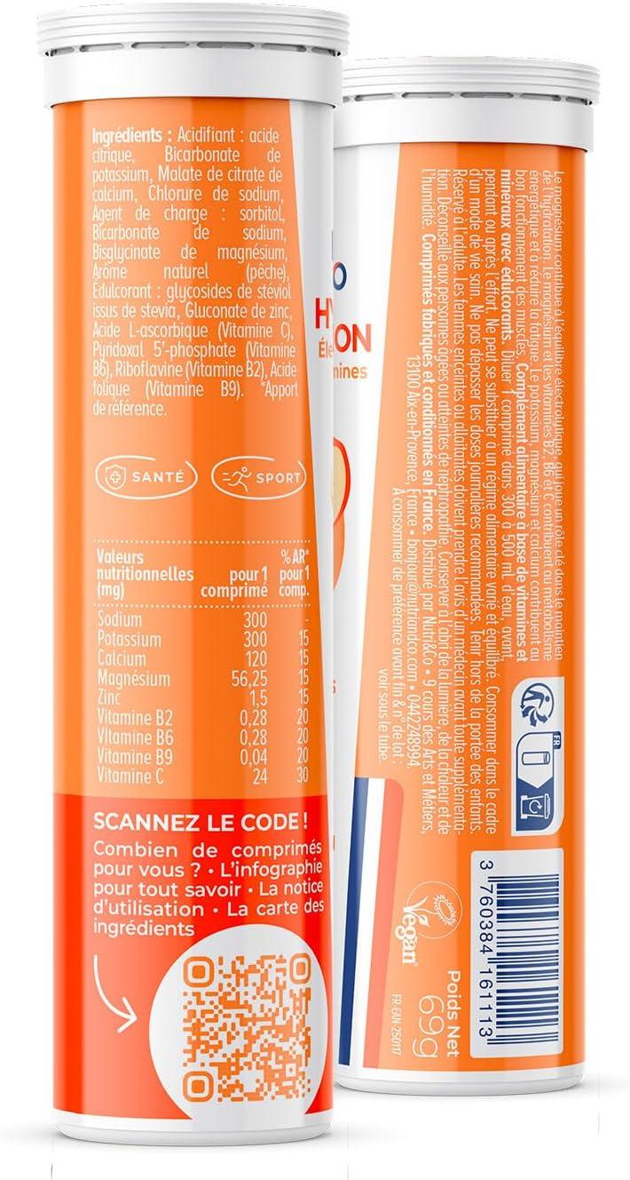image:imageNUTRI amp CO lectrolytes Hydratation 5 Minraux 4 Vitamines Sans Sucre ni dulcorant Haute Absorption Triple Gots Lot de 3 tubes 45 comprims effervescents Vegan Fabriqu en FrancePche