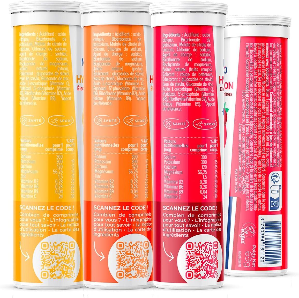 image:imageNUTRI amp CO lectrolytes Hydratation 5 Minraux 4 Vitamines Sans Sucre ni dulcorant Haute Absorption Triple Gots Lot de 3 tubes 45 comprims effervescents Vegan Fabriqu en FranceTriple Gots