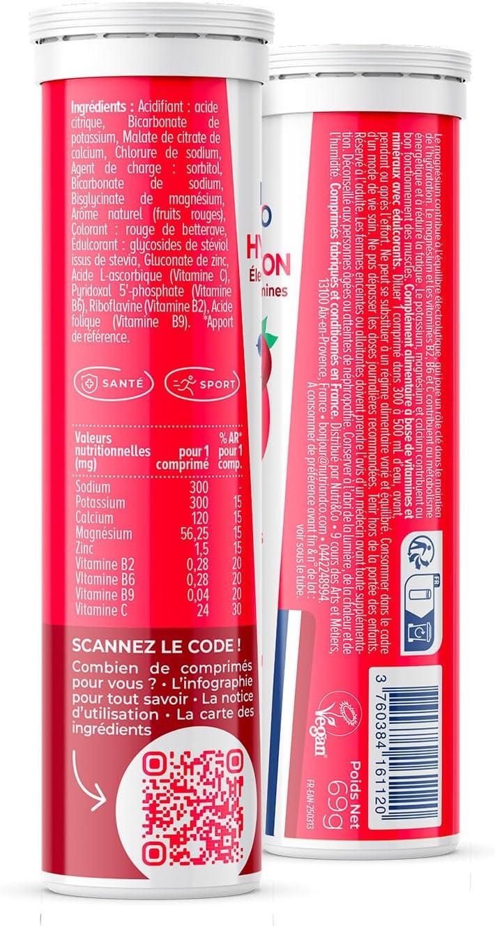 image:imageNUTRI amp CO lectrolytes Hydratation 5 Minraux 4 Vitamines Sans Sucre ni dulcorant Haute Absorption Triple Gots Lot de 3 tubes 45 comprims effervescents Vegan Fabriqu en FranceFruits Rouges