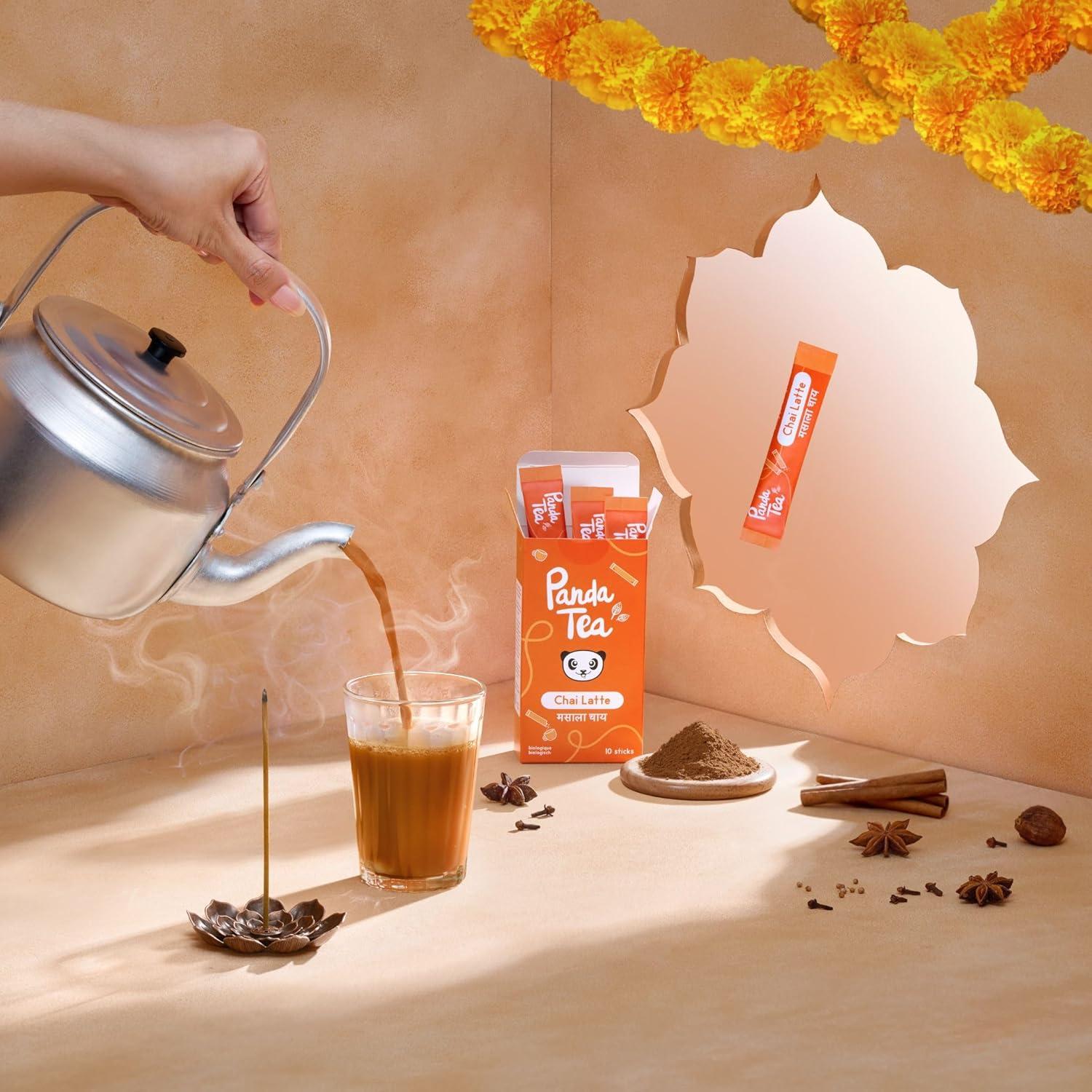 image:imagePanda tea Chai Latte Bio en Sticks Masala Chai en Poudre Sans Sucre 10 Sticks 15g Th Noir amp pices Clou de Girofle Cardamome Cannelle Gingembre bio Digestion amp Energie