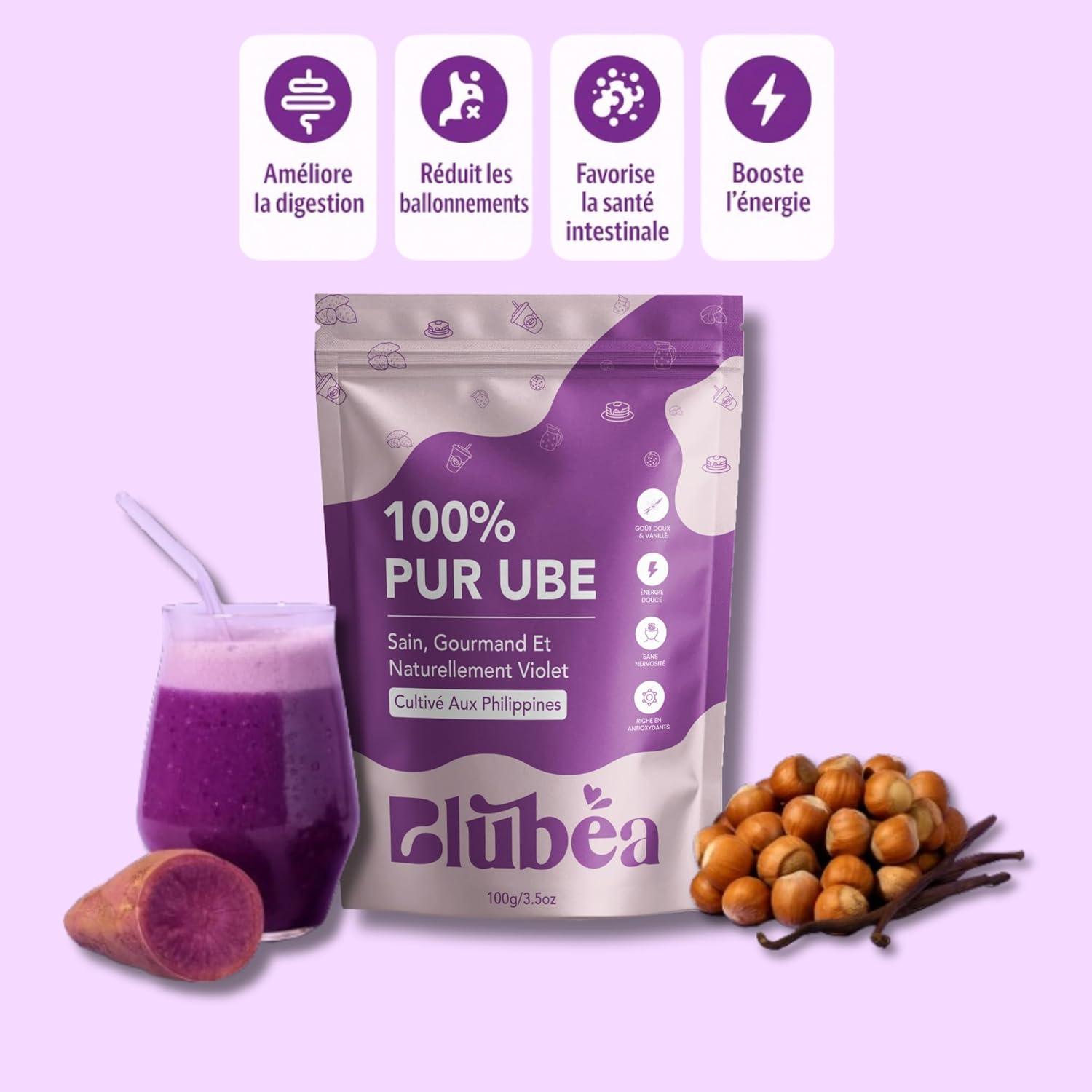 image:imagePoudre dUbe Premium Blubea Igname Violette Ube 100 Naturelle Riche en Antioxydants et Vitamines 100g ube latte Ptisseries Smoothie Sans Additifs sans sucre sans lactose vegan