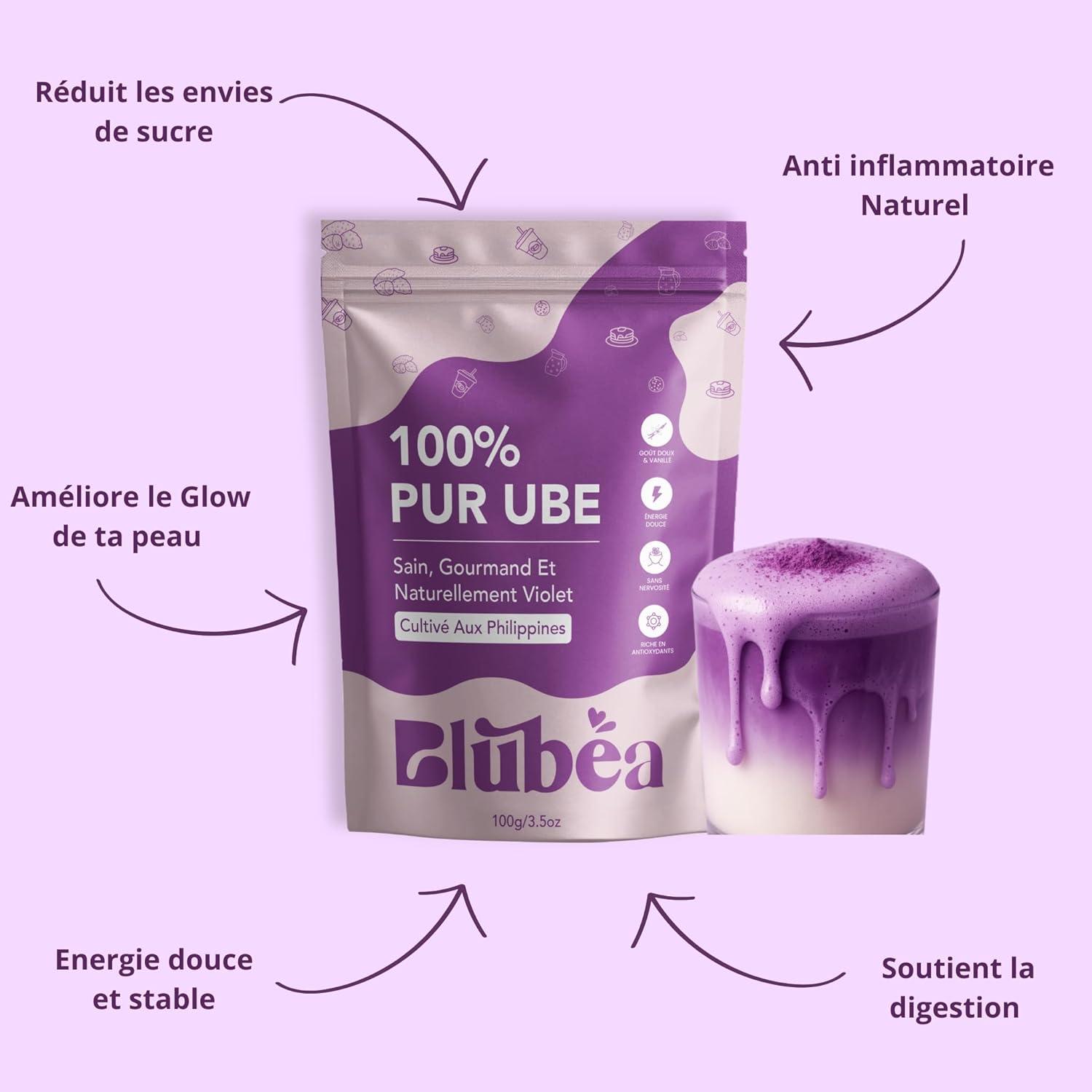 image:imagePoudre dUbe Premium Blubea Igname Violette Ube 100 Naturelle Riche en Antioxydants et Vitamines 100g ube latte Ptisseries Smoothie Sans Additifs sans sucre sans lactose vegan