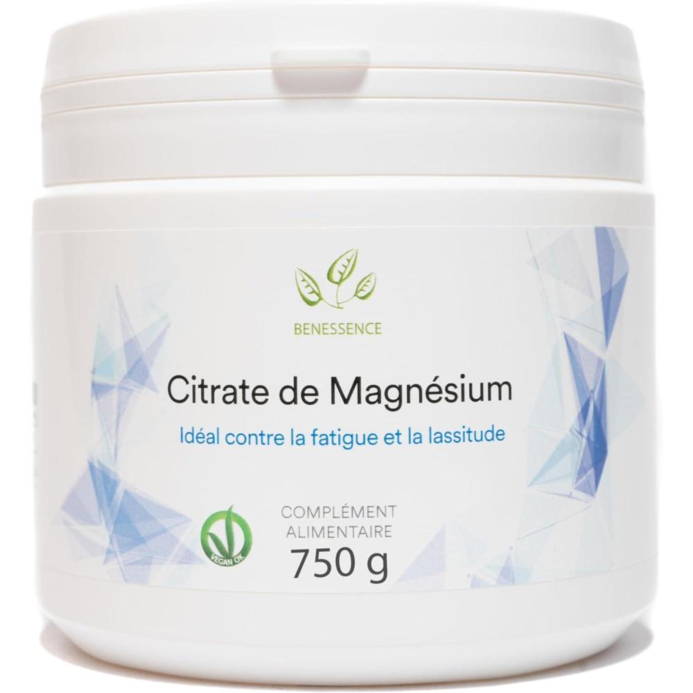 image:imageBenessence Citrate De Magnsium en poudre soluble Intgrateur Alimentaire 125 jours dintgration 500 g750 g Lot de 1