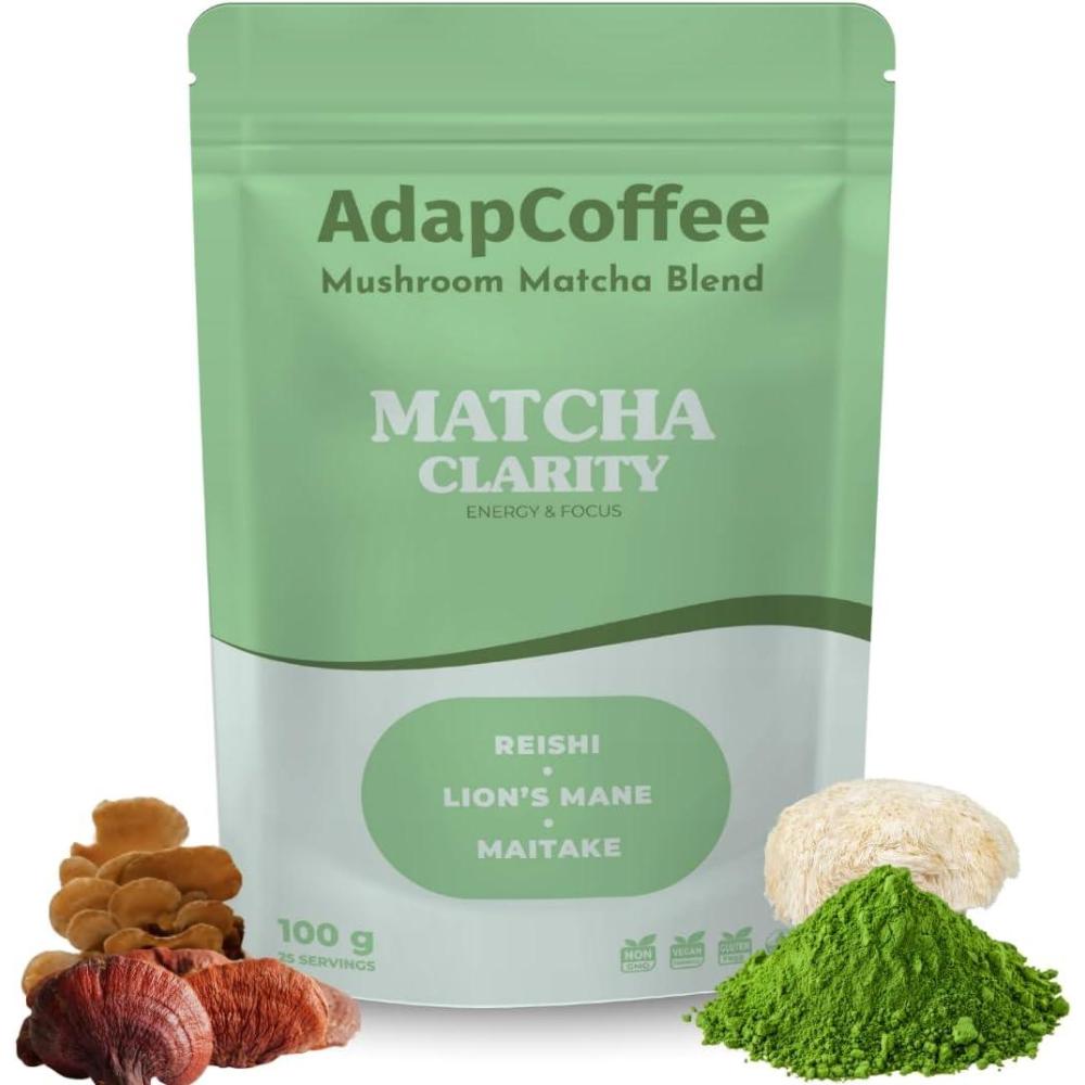 image:imageMatcha Clarity Th Matcha Crmonial aux Champignons Adaptognes Lions Mane Reishi amp Maitake nergie Naturelle amp Concentration Vegan Sans Sucre Ajout 25 tasses 100g