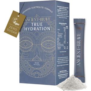 Ancient + Brave – True Hydration – Poudre d&rsquo;Electrolyte pour Hydratation Sachets 15 x 6 g – Mélange de Magnésium Potassium, Chrome et Eau de Noix de Coco pour la Récupération Après l&rsquo;Entraînement
