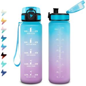 Bouteille Sport 1,5L, Bouteille d&rsquo;eau Motivation avec Marqueur de Temps, Gourde avec Filtre, Étanche, Gourde Reutilisable pour Enfant, Voyage, Gym Court, Course à Pied, Picnic, Randonnée, Bureau(17oz-500ml | Bleu + Lilas)
