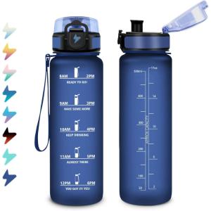 Bouteille Sport 1,5L, Bouteille d&rsquo;eau Motivation avec Marqueur de Temps, Gourde avec Filtre, Étanche, Gourde Reutilisable pour Enfant, Voyage, Gym Court, Course à Pied, Picnic, Randonnée, Bureau(17oz-500ml | Mat Marine Bleu)