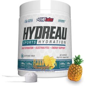 EHP Labs Hydreau Electrolytes Powder No Sugar – Poudre d&rsquo;hydratation pour endurance et énergie – Pour homme et femme – Électrolytes sans sucre – (40 portions, ananas de Fidji)(Ananas fidjien)