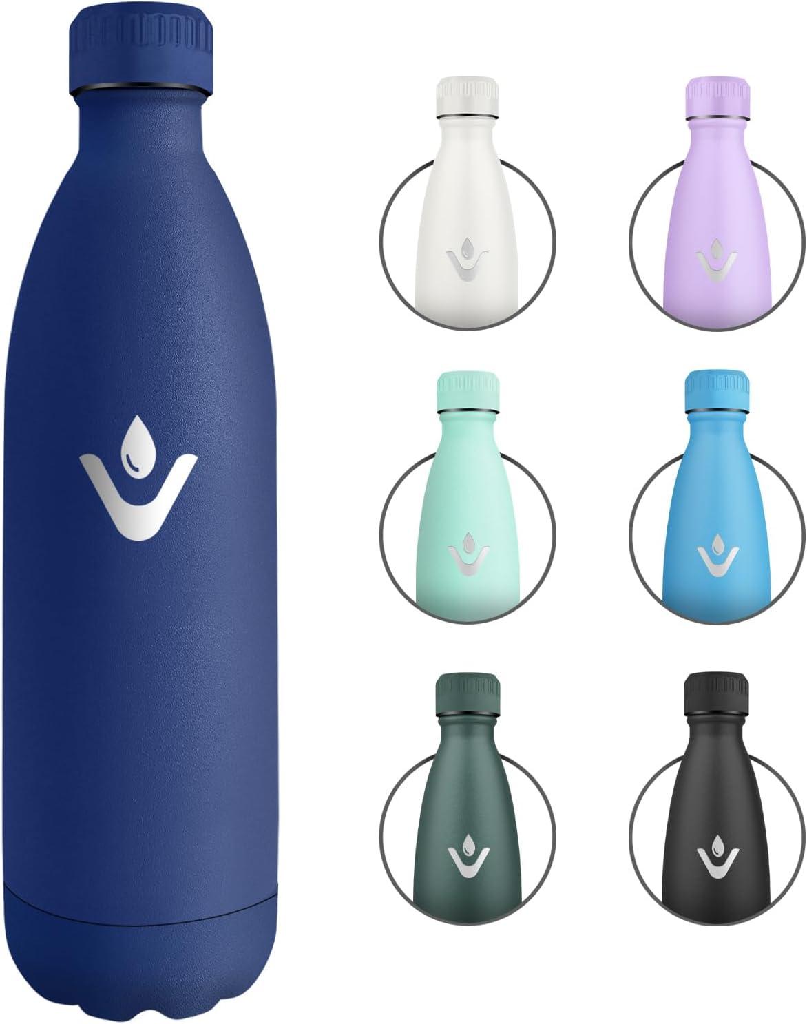 image:imageGourde Inox 1L Gourde Isotherme Rutilisable Bouteille deau Acier Inoxydable tanche Double Paroi Gourde Sport sans BPA Bouteille Isotherme pour cole Sport Bureau Gym Yoga CampingBleu Fonc