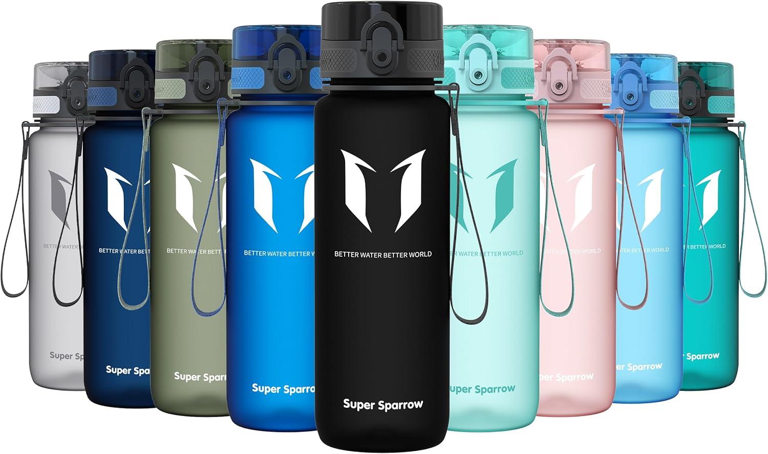 image:imageSuper Sparrow Bouteille deau Gourde 350ml500ml750ml1000ml sans BPA Convient pour Le Sport la randonne lcole Le Bureau en Plein airNoir
