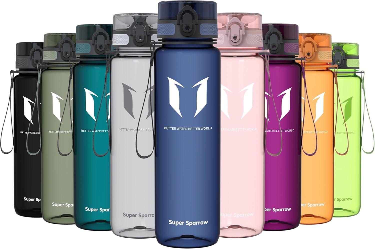 image:imageSuper Sparrow Bouteille deau Gourde 350ml500ml750ml1000ml sans BPA Convient pour Le Sport la randonne lcole Le Bureau en Plein airTransparent Bleu