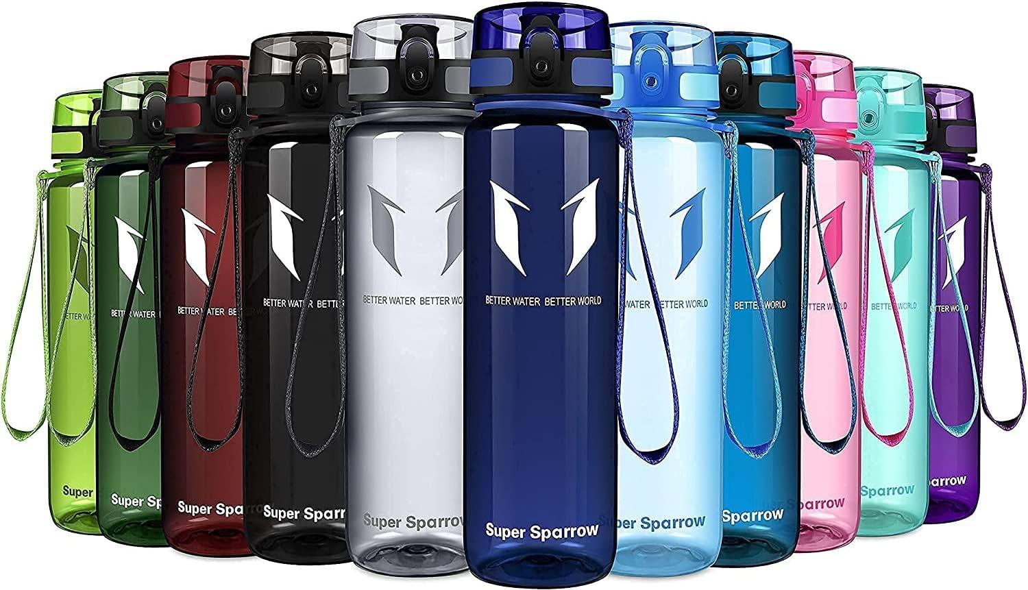 image:imageSuper Sparrow Bouteille deau Gourde 350ml500ml750ml1000ml sans BPA Convient pour Le Sport la randonne lcole Le Bureau en Plein airTransparent Bleu de Mthyle
