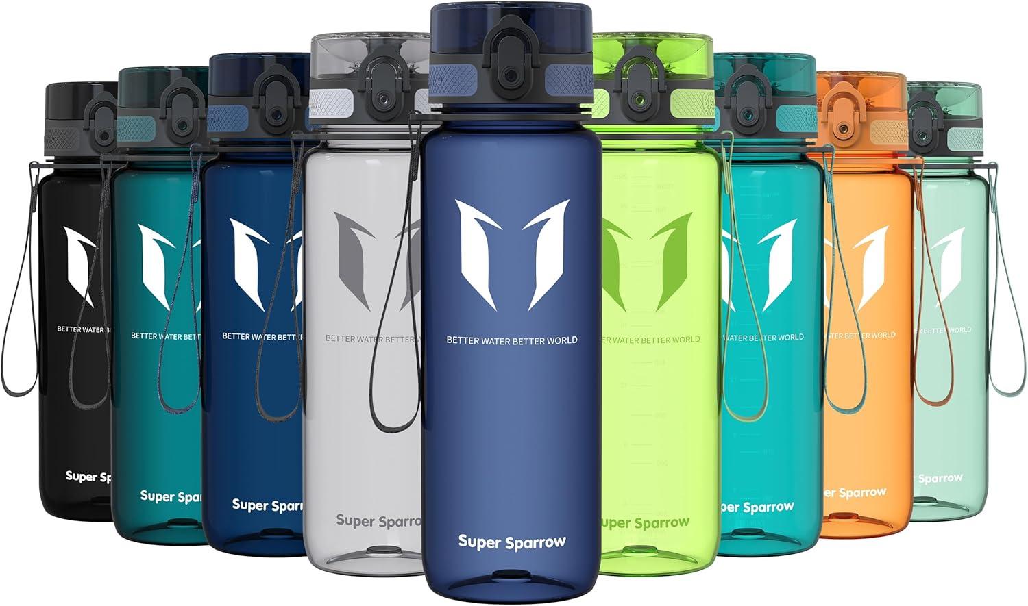image:imageSuper Sparrow Bouteille deau Gourde 350ml500ml750ml1000ml sans BPA Convient pour Le Sport la randonne lcole Le Bureau en Plein airTransparent Bleu