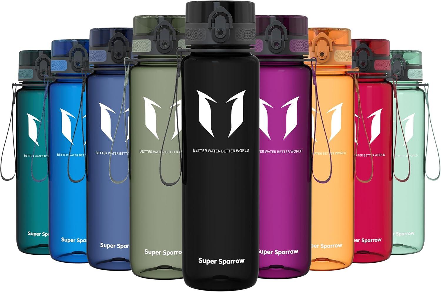 image:imageSuper Sparrow Bouteille deau Gourde 350ml500ml750ml1000ml sans BPA Convient pour Le Sport la randonne lcole Le Bureau en Plein airTransparent Noir