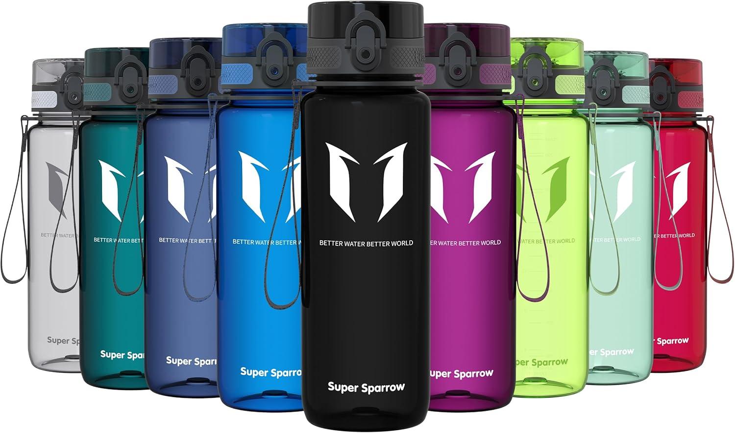 image:imageSuper Sparrow Bouteille deau Gourde 350ml500ml750ml1000ml sans BPA Convient pour Le Sport la randonne lcole Le Bureau en Plein airTransparent Noir