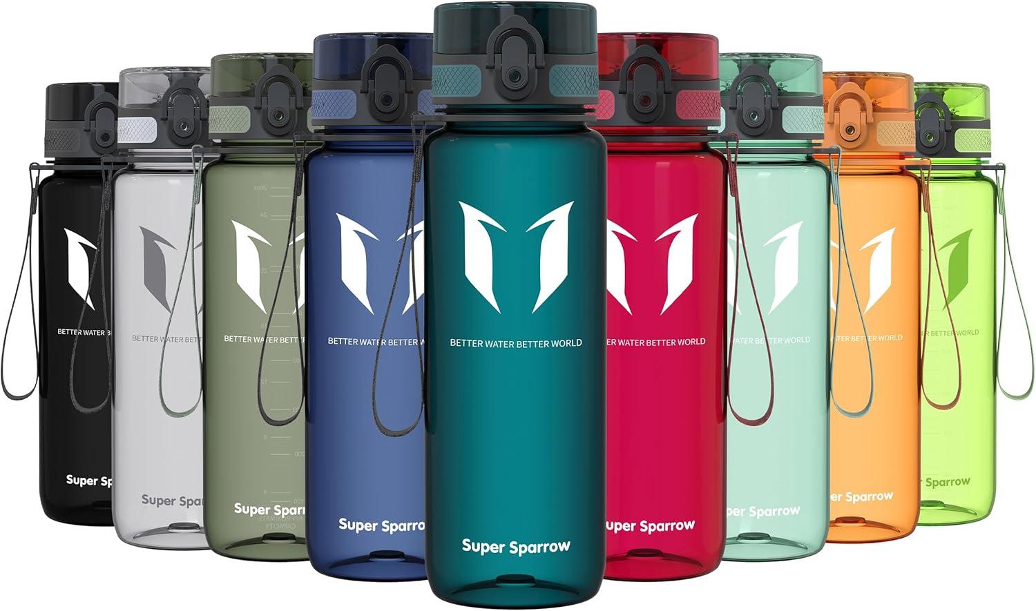 image:imageSuper Sparrow Bouteille deau Gourde 350ml500ml750ml1000ml sans BPA Convient pour Le Sport la randonne lcole Le Bureau en Plein airTransparent Vert Fort