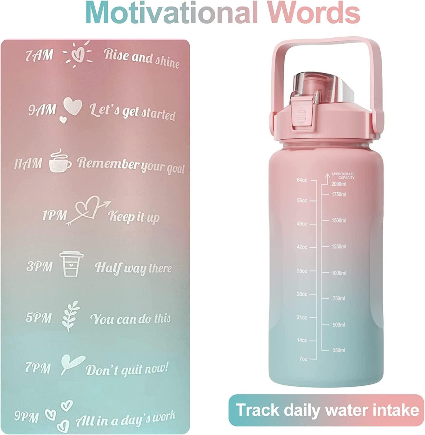image:imageUootach Bouteille deau Gourde Sport 2 Litre Marqueur de temps inspir gourde avec paille sans BPA tanche lger et rutilisable Convient pour sport fitness plein air randonnerose