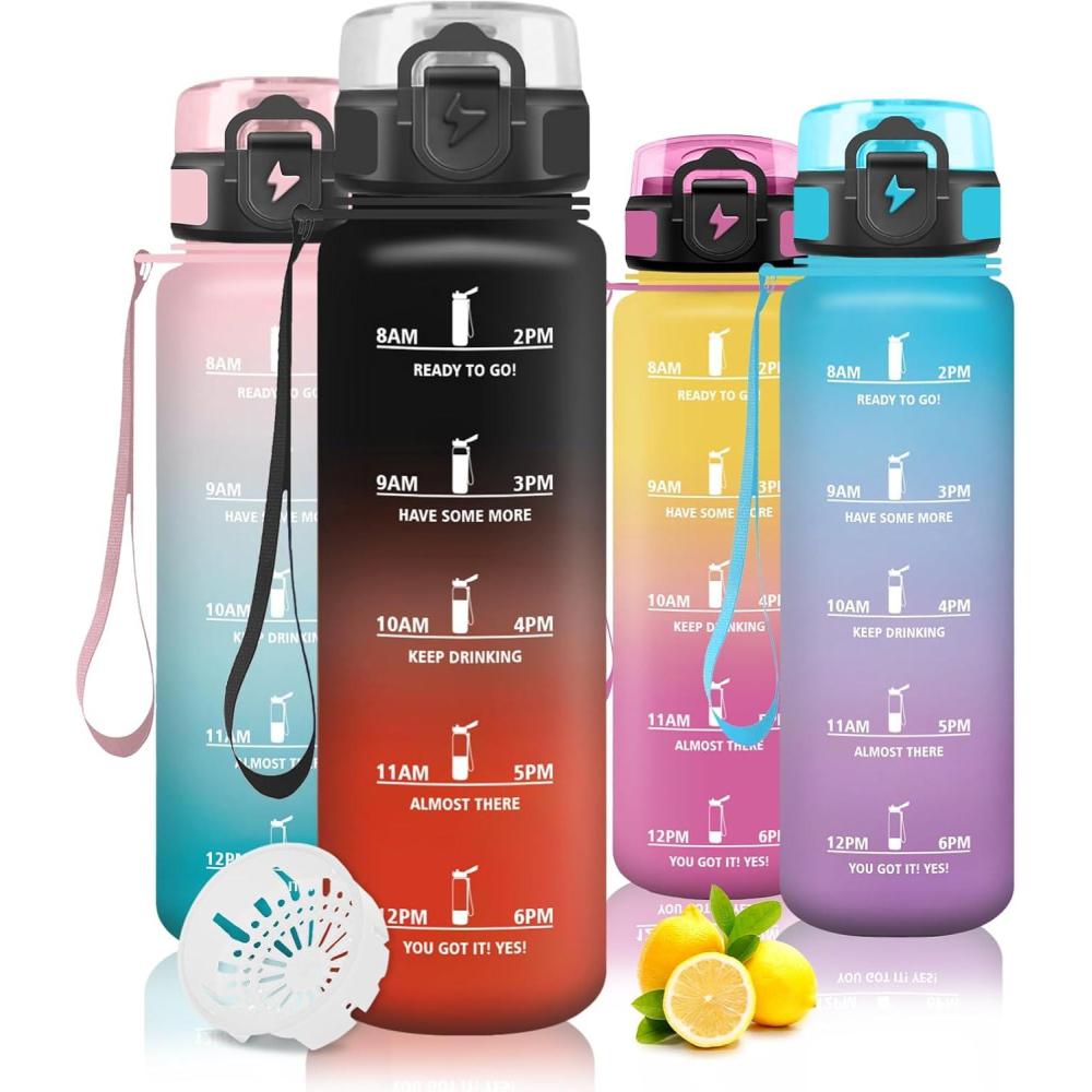 image:imageGourde 1l Gourde Sport Bouteille Gradue pour 1 Journee Avec Slogan de Motivation Bouteille Plastique avec Marqueur de Temps Avec Verrouillage de Scurit pour Running Bureau coleBlackred