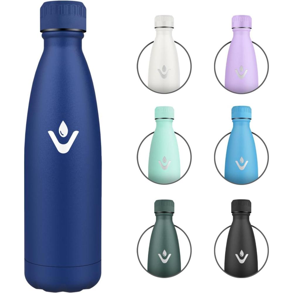 image:imageGourde Inox 1L Gourde Isotherme Rutilisable Bouteille deau Acier Inoxydable tanche Double Paroi Gourde Sport sans BPA Bouteille Isotherme pour cole Sport Bureau Gym Yoga CampingBleu Fonc