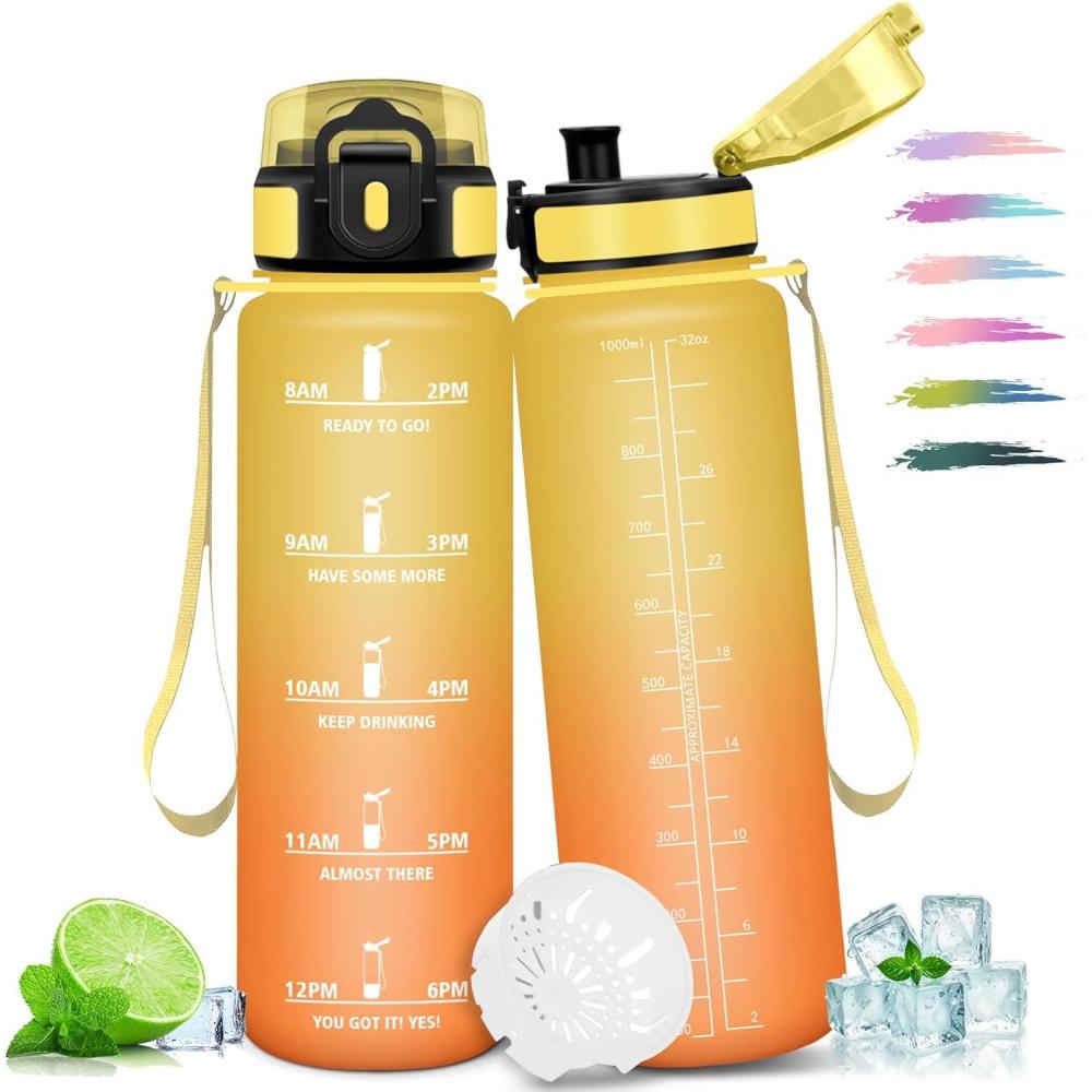 image:imageGourde Sport 500ml tanche amp Rutilisable Gourde Enfant Motivation Antifuite Gourde Temps Bouteille Bouteille deau pour Gym Enfant cole Bureau YogaOrange Ambre  1000ml