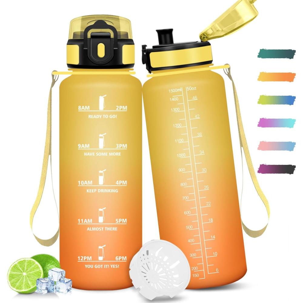 image:imageGourde Sport 500ml tanche amp Rutilisable Gourde Enfant Motivation Antifuite Gourde Temps Bouteille Bouteille deau pour Gym Enfant cole Bureau YogaOrange Ambre  1500ml