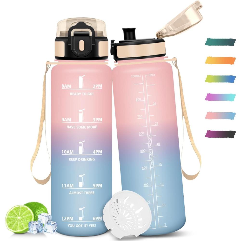 image:imageGourde Sport 500ml tanche amp Rutilisable Gourde Enfant Motivation Antifuite Gourde Temps Bouteille Bouteille deau pour Gym Enfant cole Bureau YogaRosebleu Ciel  1000ml