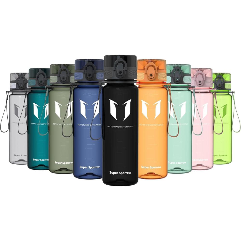 image:imageSuper Sparrow Bouteille deau Gourde 350ml500ml750ml1000ml sans BPA Convient pour Le Sport la randonne lcole Le Bureau en Plein airTransparent Noir