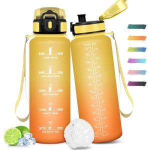 Gourde Sport, 500ml Étanche & Réutilisable, Gourde Enfant Motivation, Anti-fuite Gourde, Temps Bouteille, Bouteille d&rsquo;eau, pour Gym, Enfant, École, Bureau, Yoga(Orange Ambrée – 1500ml)