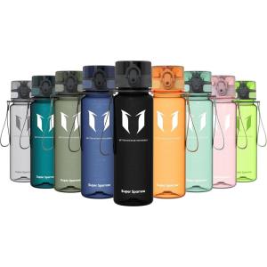 Super Sparrow Bouteille d&rsquo;eau – Gourde – 350ml/500ml/750ml/1000ml – sans BPA – Convient pour Le Sport, la randonnée, l&rsquo;école, Le Bureau, en Plein air(Transparent – Noir)