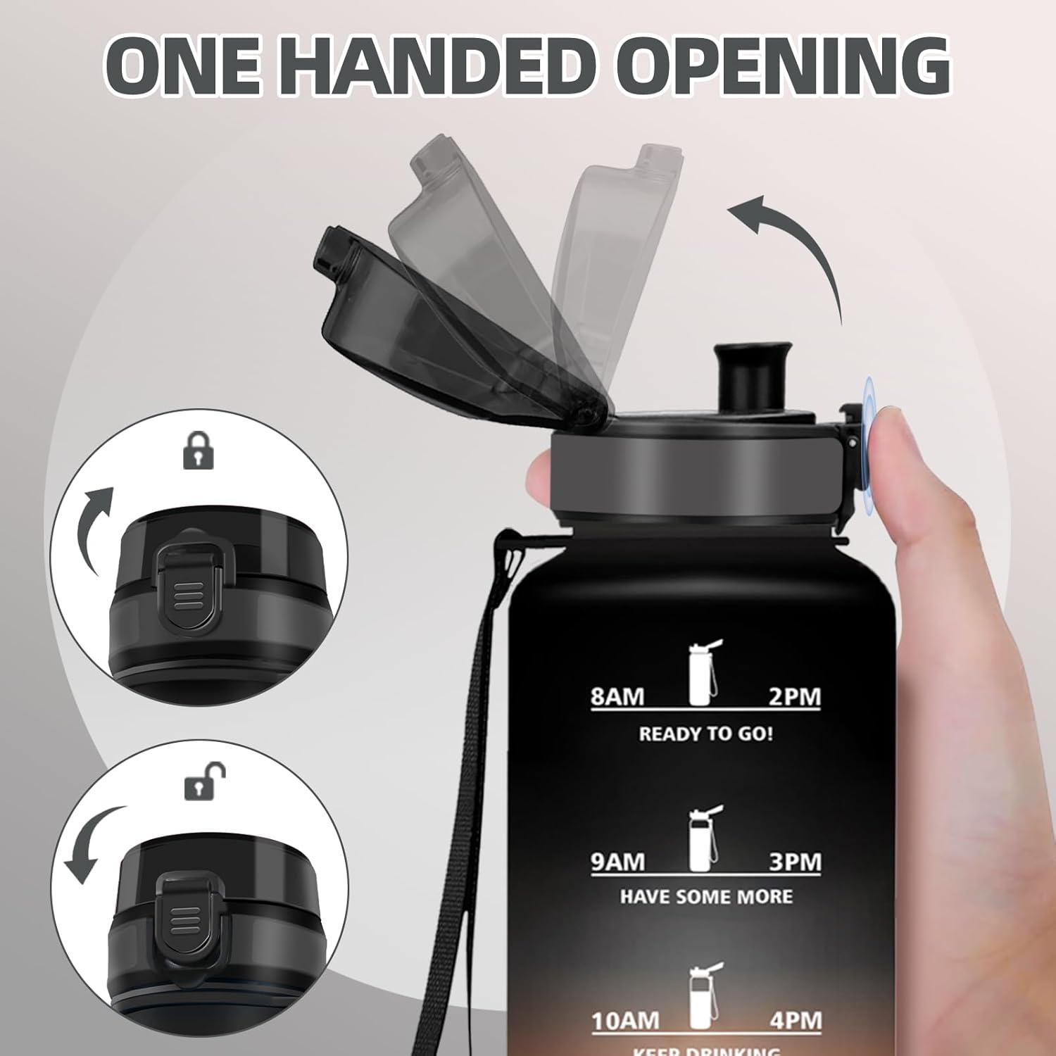 image:imageGourde 1500ML Sans BPA Gourde sport Avec Horodatage Bouteille Conception de Verrouillage AntiFuite Bouteille Plastique pour bureau En cours dexcution Escalader Des Montagnes Noiramprouge