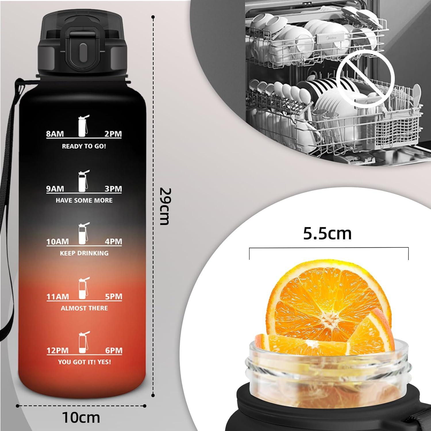 image:imageGourde 1500ML Sans BPA Gourde sport Avec Horodatage Bouteille Conception de Verrouillage AntiFuite Bouteille Plastique pour bureau En cours dexcution Escalader Des Montagnes Noiramprouge
