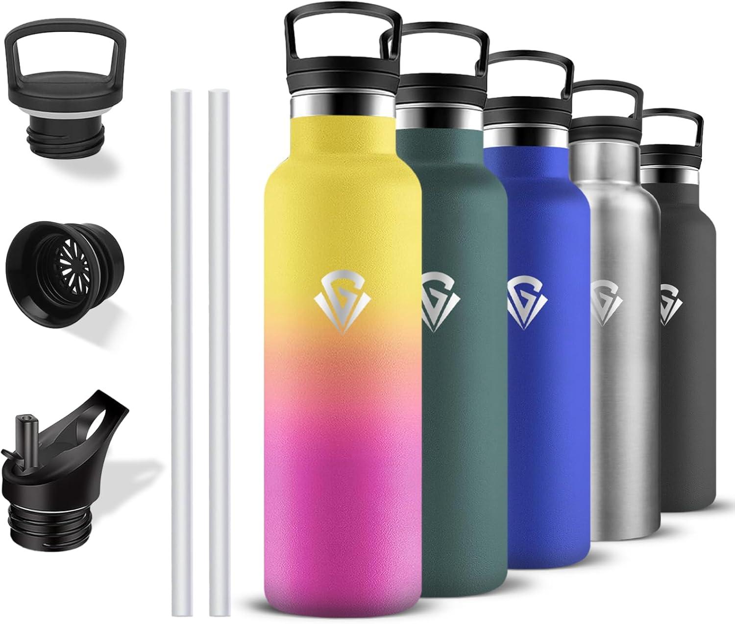 image:imageGourde 500ml Gourde Isotherme Bouteille Isotherme Anti Fuite Bouteille Inox sans Bpa Double Isolation Bouteilles Isothermes Avec Poigne Bouteille deau pour Randonne Camping Sport VoyagePoudre Jaune