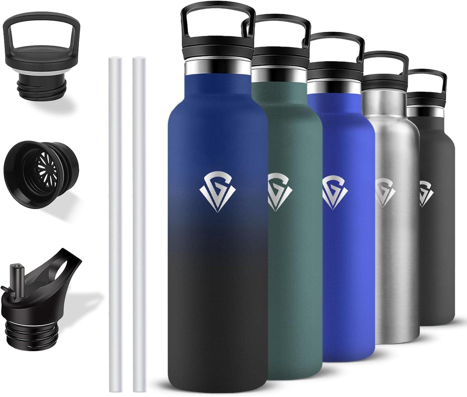 image:imageGourde 500ml Gourde Isotherme Bouteille Isotherme Anti Fuite Bouteille Inox sans Bpa Double Isolation Bouteilles Isothermes Avec Poigne Bouteille deau pour Randonne Camping Sport VoyageBleunoir
