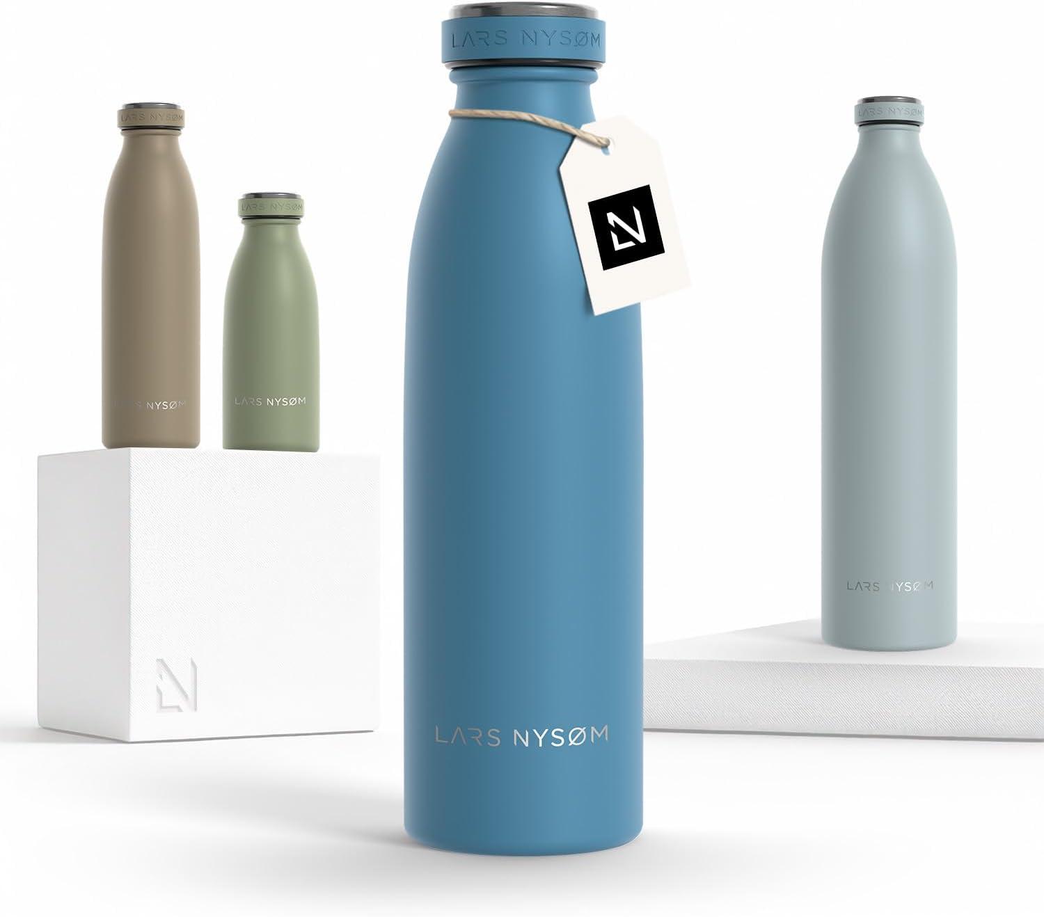 image:imageLARS NYSM Gourde INOX 500ml 05L Bouteille deau isole Gourde tanche pour Le Sport la Bicyclette Les Enfants Carbon Black 500mlCalypso Blue