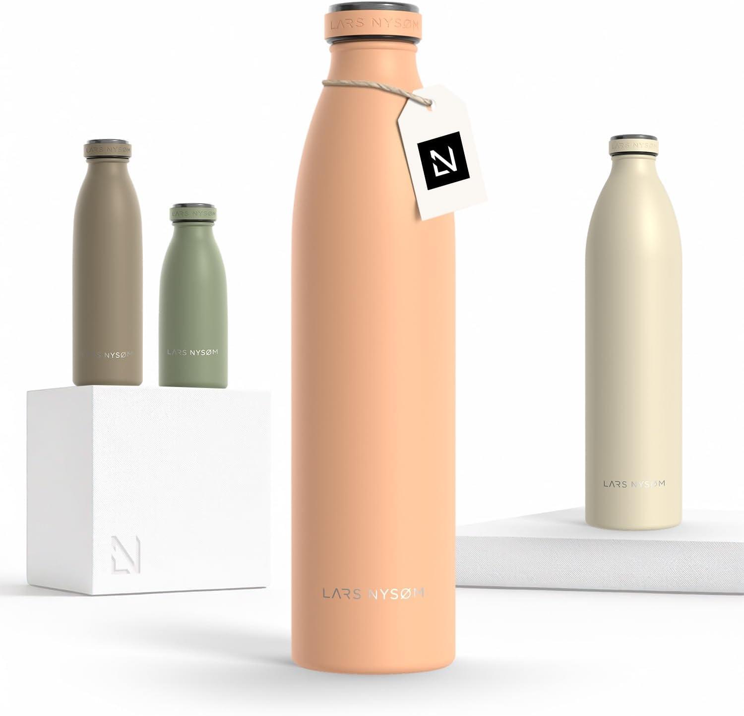 image:imageLARS NYSM Gourde INOX 500ml 05L Bouteille deau isole Gourde tanche pour Le Sport la Bicyclette Les Enfants Carbon Black 500mlCreamy Peach