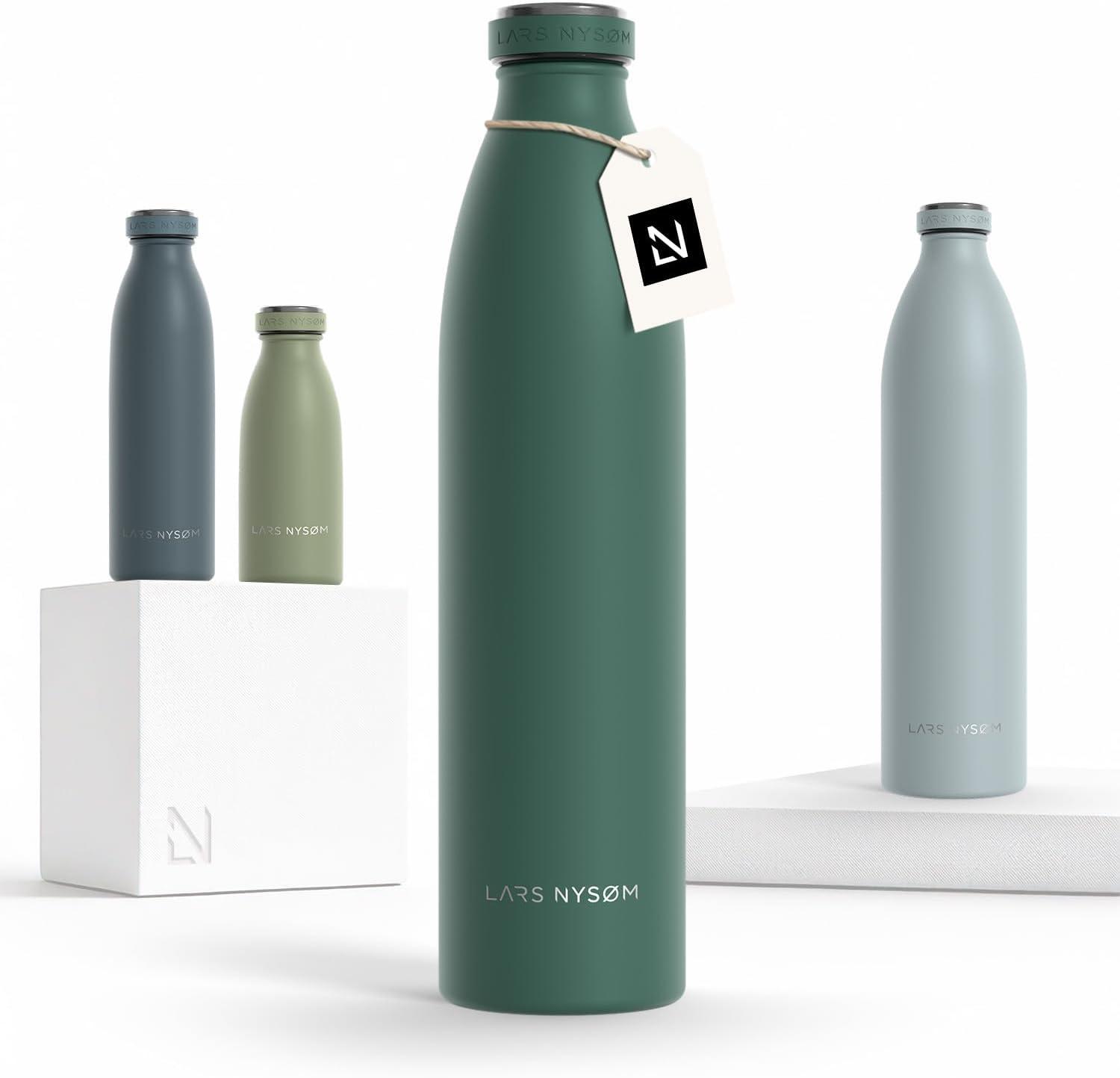 image:imageLARS NYSM Gourde INOX 500ml 05L Bouteille deau isole Gourde tanche pour Le Sport la Bicyclette Les Enfants Carbon Black 500mlPine Green