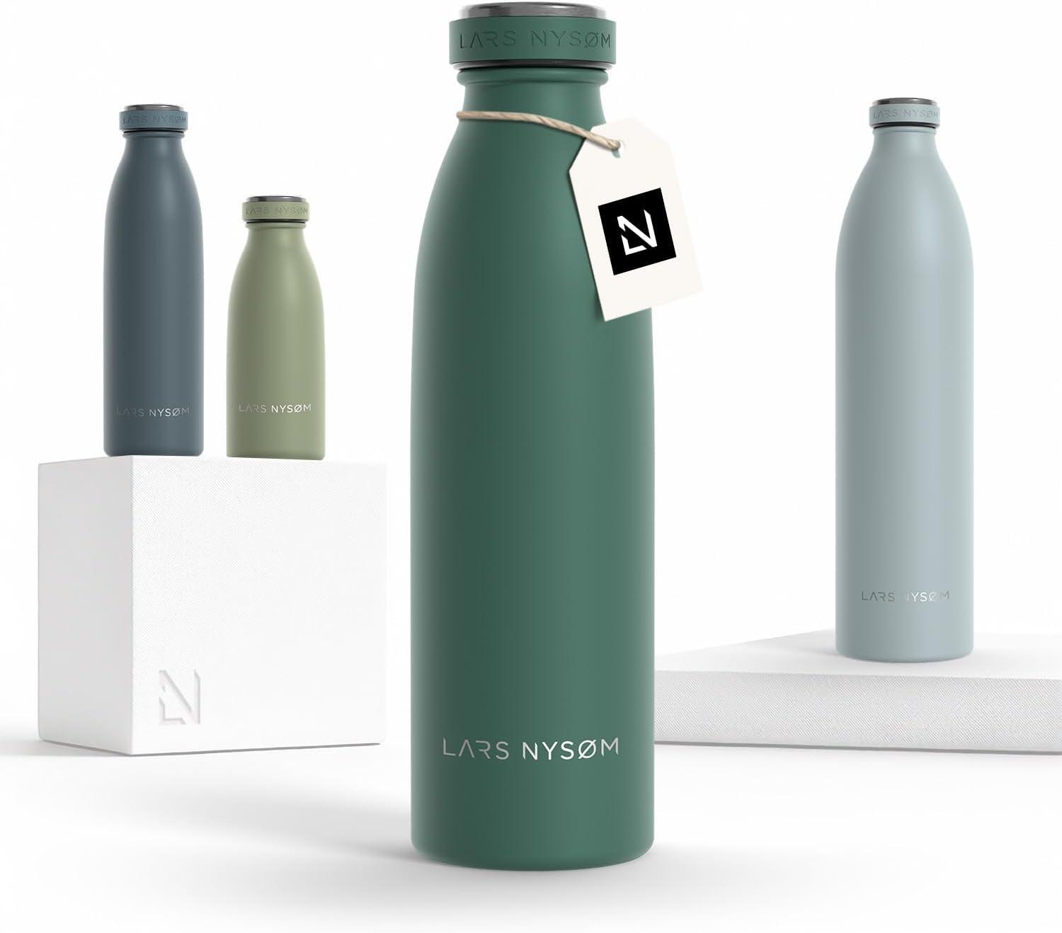 image:imageLARS NYSM Gourde INOX 500ml 05L Bouteille deau isole Gourde tanche pour Le Sport la Bicyclette Les Enfants Carbon Black 500mlPine Green