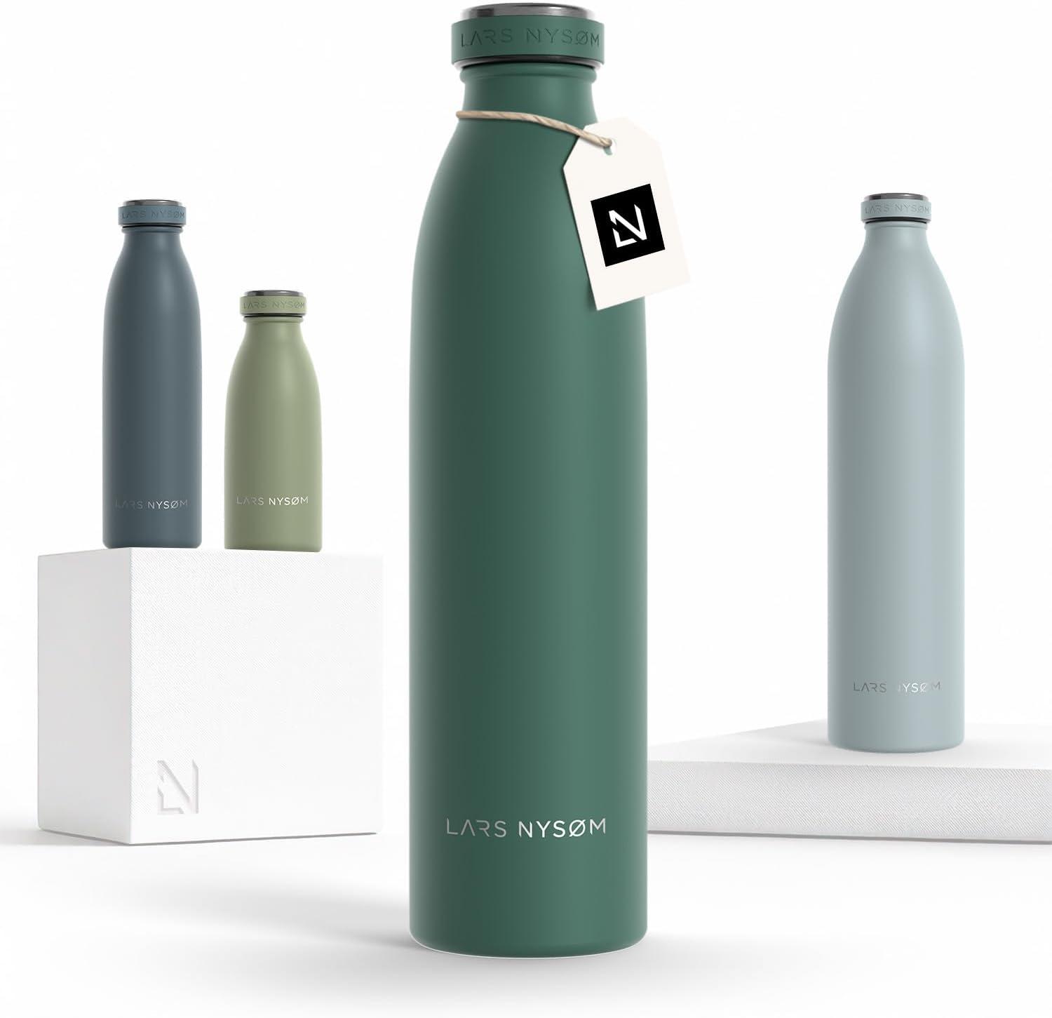 image:imageLARS NYSM Gourde INOX 500ml 05L Bouteille deau isole Gourde tanche pour Le Sport la Bicyclette Les Enfants Carbon Black 500mlPine Green