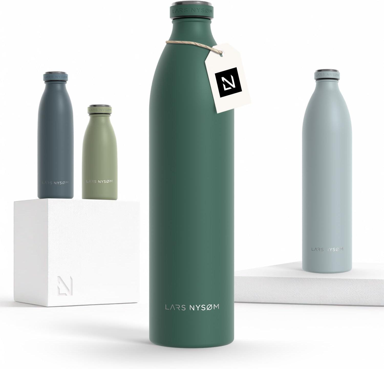 image:imageLARS NYSM Gourde INOX 500ml 05L Bouteille deau isole Gourde tanche pour Le Sport la Bicyclette Les Enfants Carbon Black 500mlPine Green
