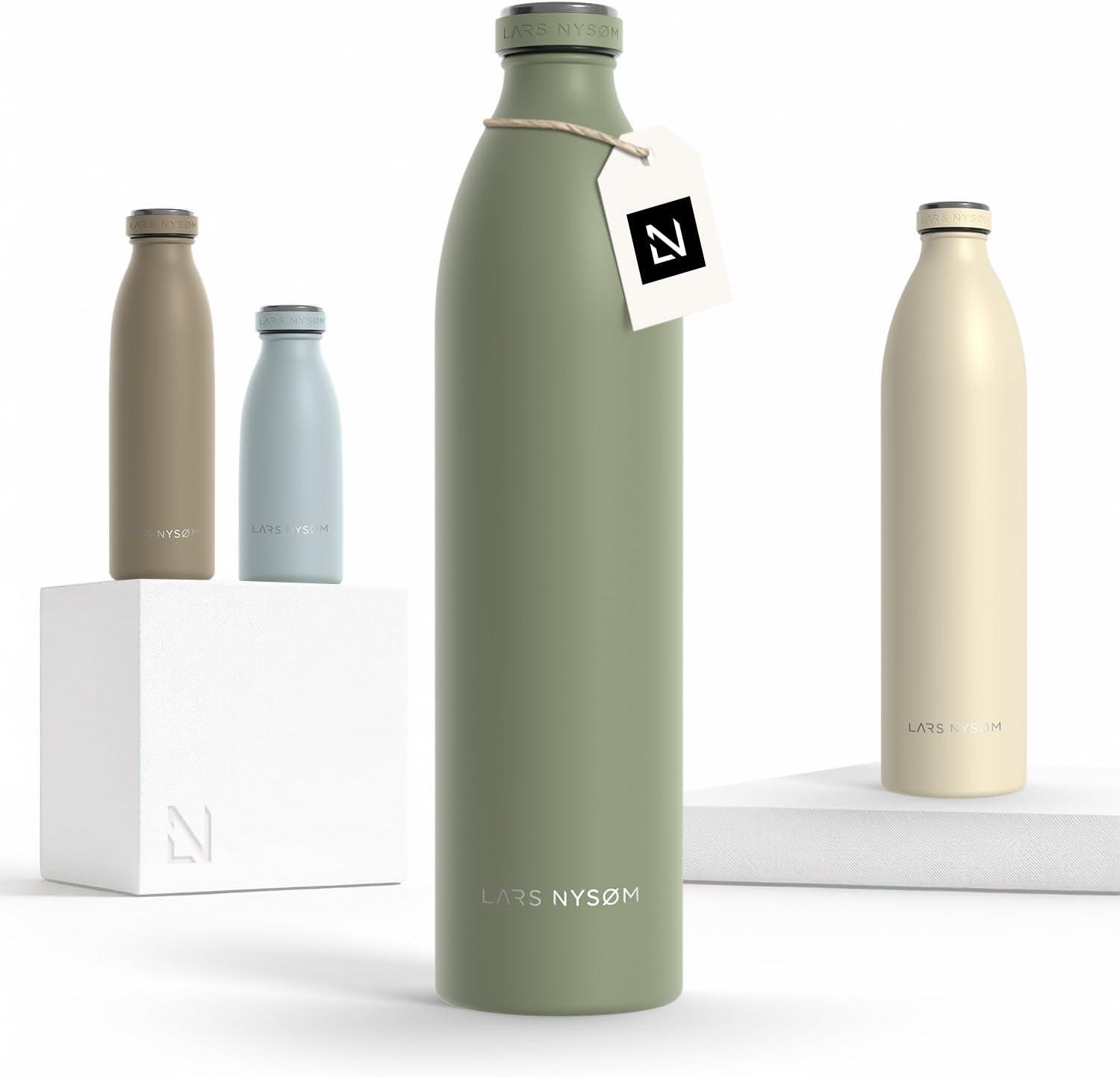 image:imageLARS NYSM Gourde INOX 500ml 05L Bouteille deau isole Gourde tanche pour Le Sport la Bicyclette Les Enfants Carbon Black 500mlSage Green