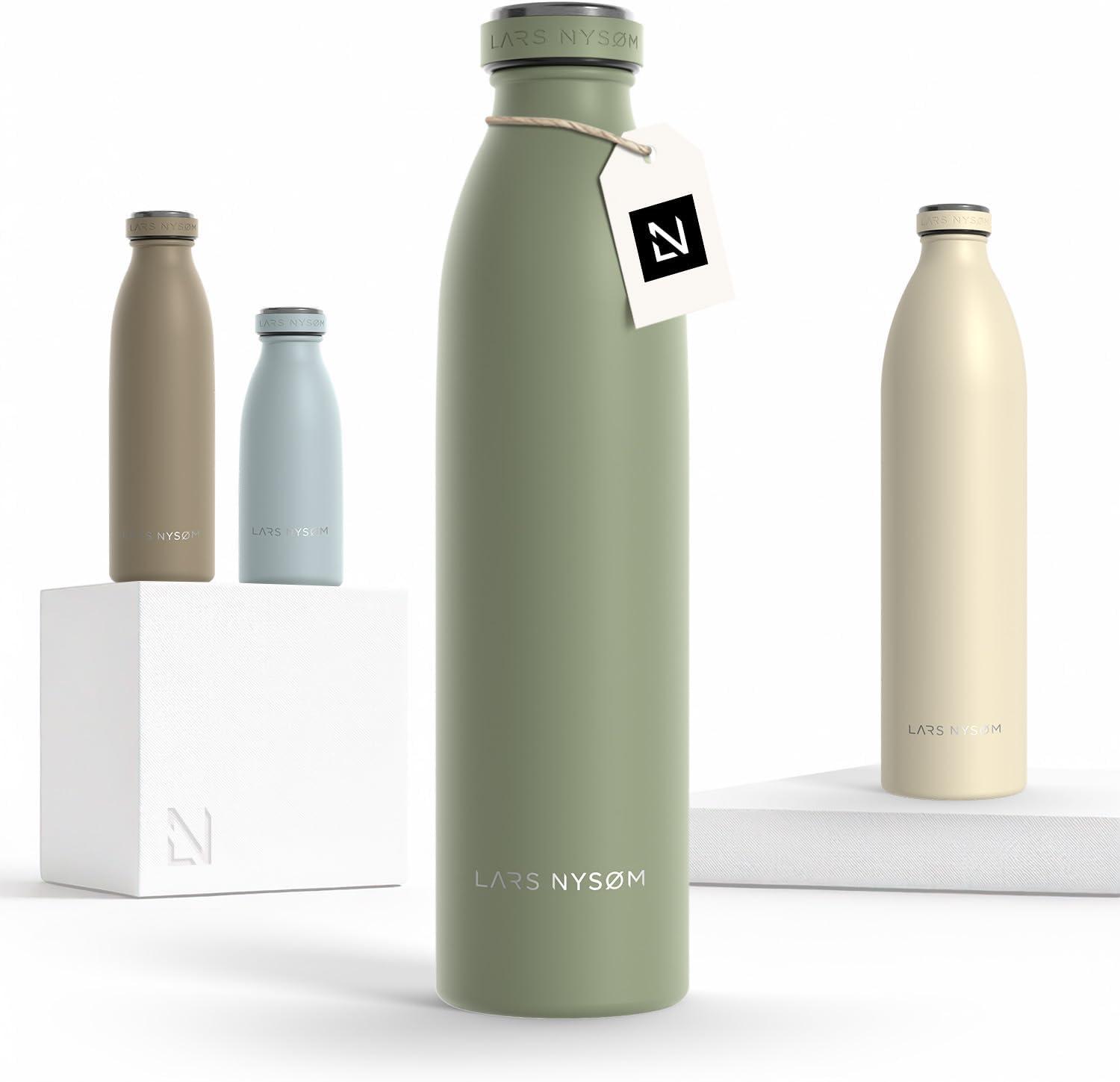 image:imageLARS NYSM Gourde INOX 500ml 05L Bouteille deau isole Gourde tanche pour Le Sport la Bicyclette Les Enfants Carbon Black 500mlSage Green