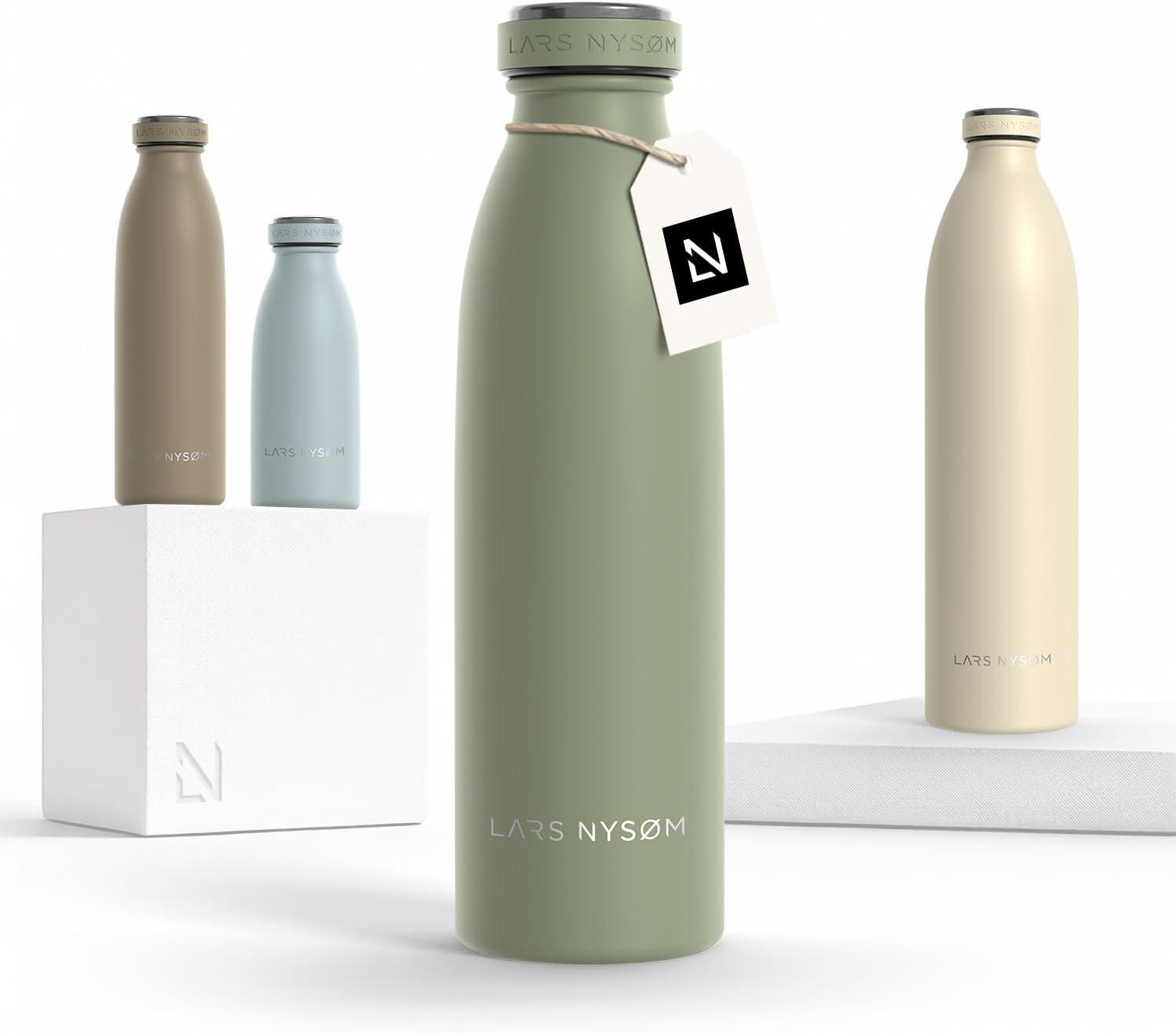 image:imageLARS NYSM Gourde INOX 500ml 05L Bouteille deau isole Gourde tanche pour Le Sport la Bicyclette Les Enfants Carbon Black 500mlSage Green
