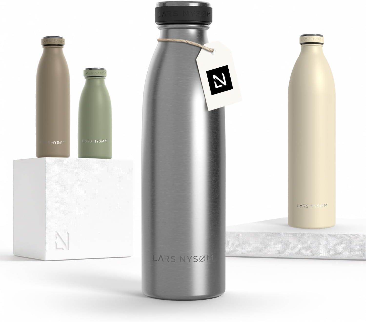 image:imageLARS NYSM Gourde INOX 500ml 05L Bouteille deau isole Gourde tanche pour Le Sport la Bicyclette Les Enfants Carbon Black 500mlStainless Steel