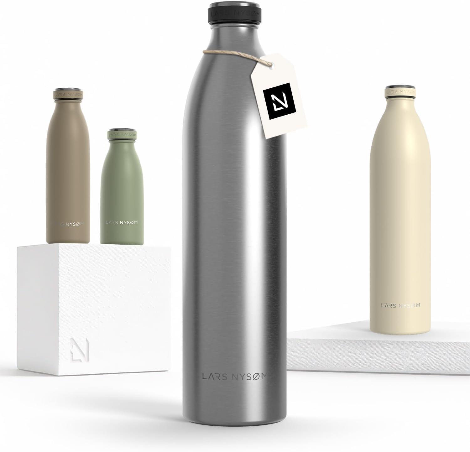 image:imageLARS NYSM Gourde INOX 500ml 05L Bouteille deau isole Gourde tanche pour Le Sport la Bicyclette Les Enfants Carbon Black 500mlStainless Steel