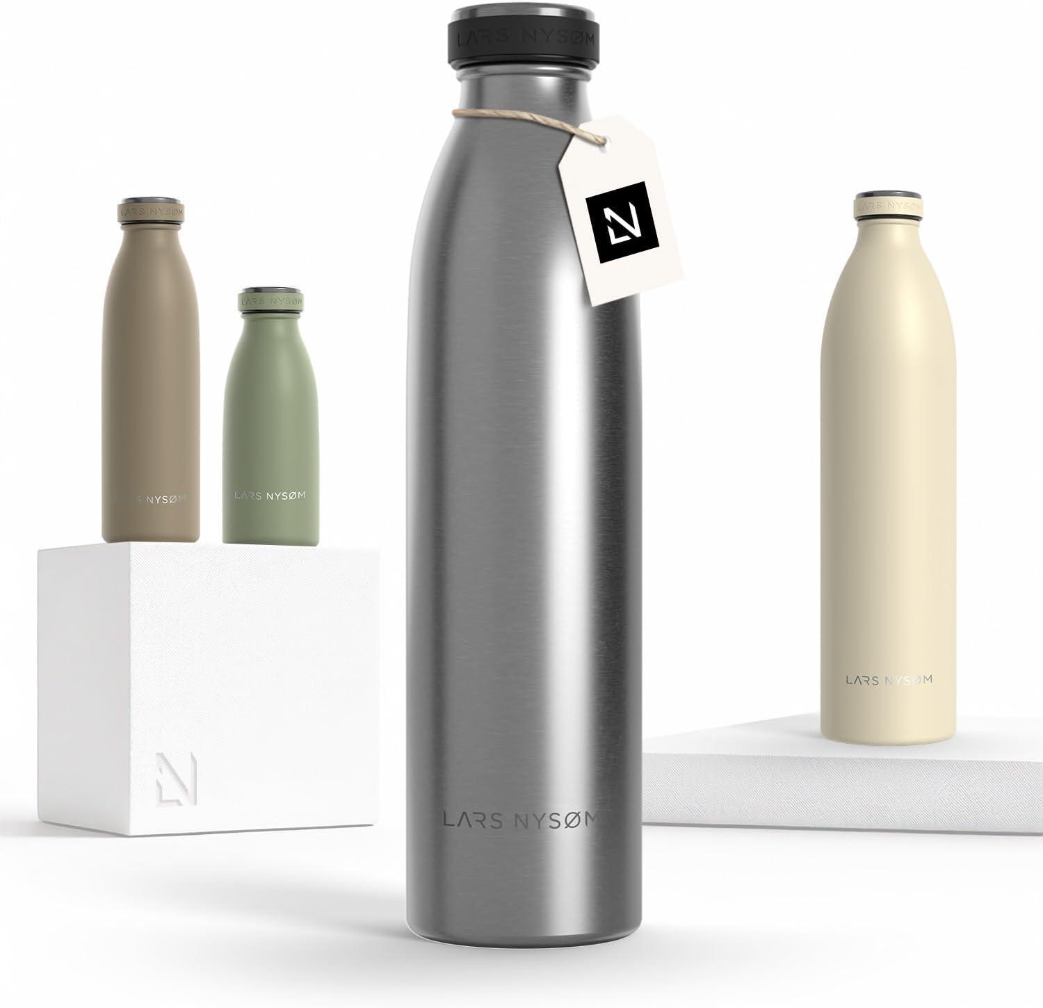 image:imageLARS NYSM Gourde INOX 500ml 05L Bouteille deau isole Gourde tanche pour Le Sport la Bicyclette Les Enfants Carbon Black 500mlStainless Steel