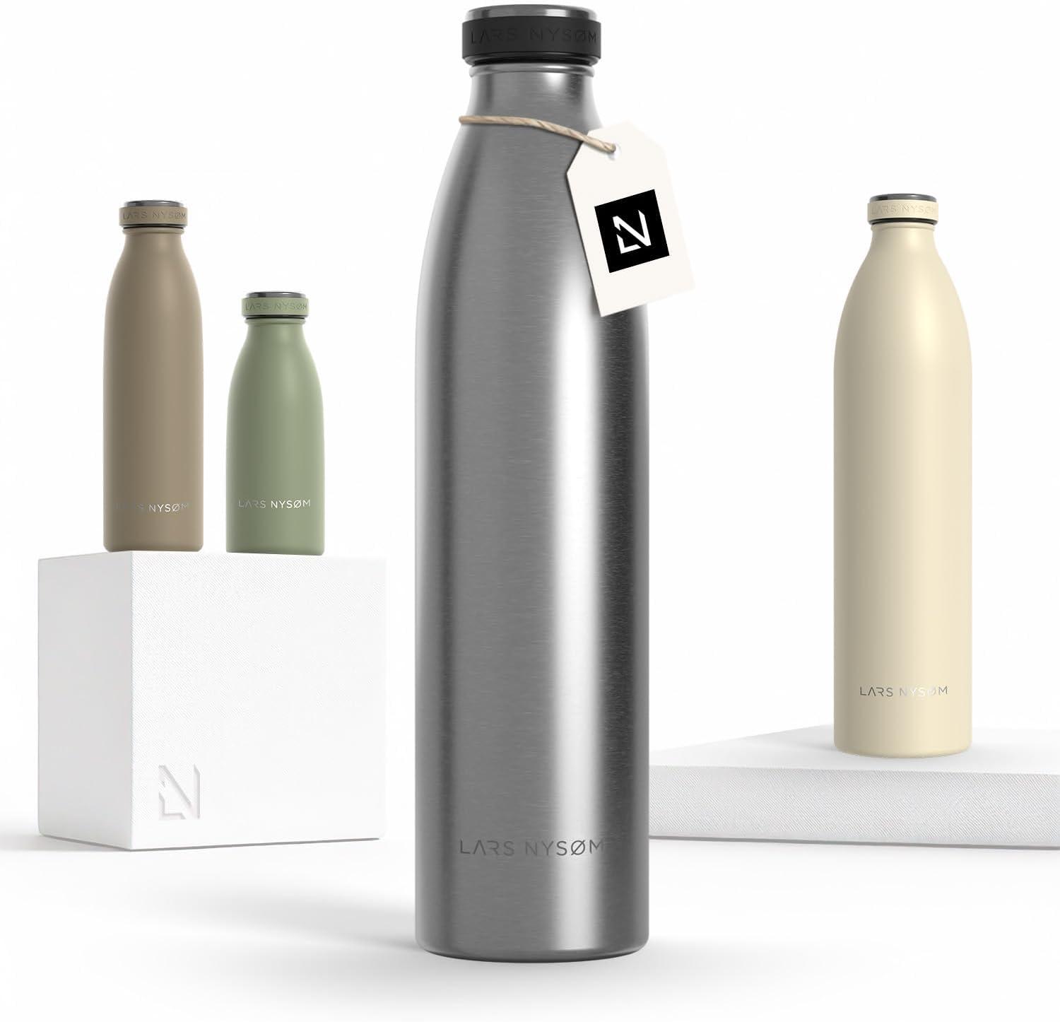 image:imageLARS NYSM Gourde INOX 500ml 05L Bouteille deau isole Gourde tanche pour Le Sport la Bicyclette Les Enfants Carbon Black 500mlStainless Steel