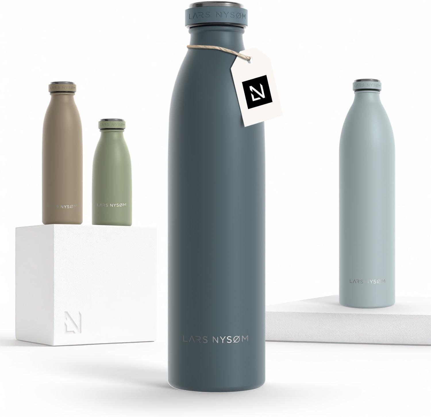 image:imageLARS NYSM Gourde INOX 500ml 05L Bouteille deau isole Gourde tanche pour Le Sport la Bicyclette Les Enfants Carbon Black 500mlStone Blue