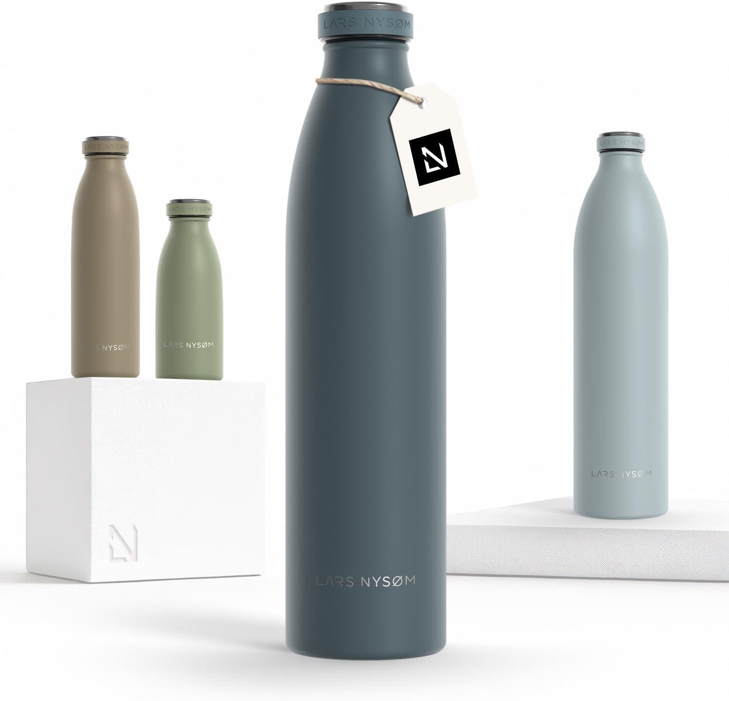 image:imageLARS NYSM Gourde INOX 500ml 05L Bouteille deau isole Gourde tanche pour Le Sport la Bicyclette Les Enfants Carbon Black 500mlStone Blue