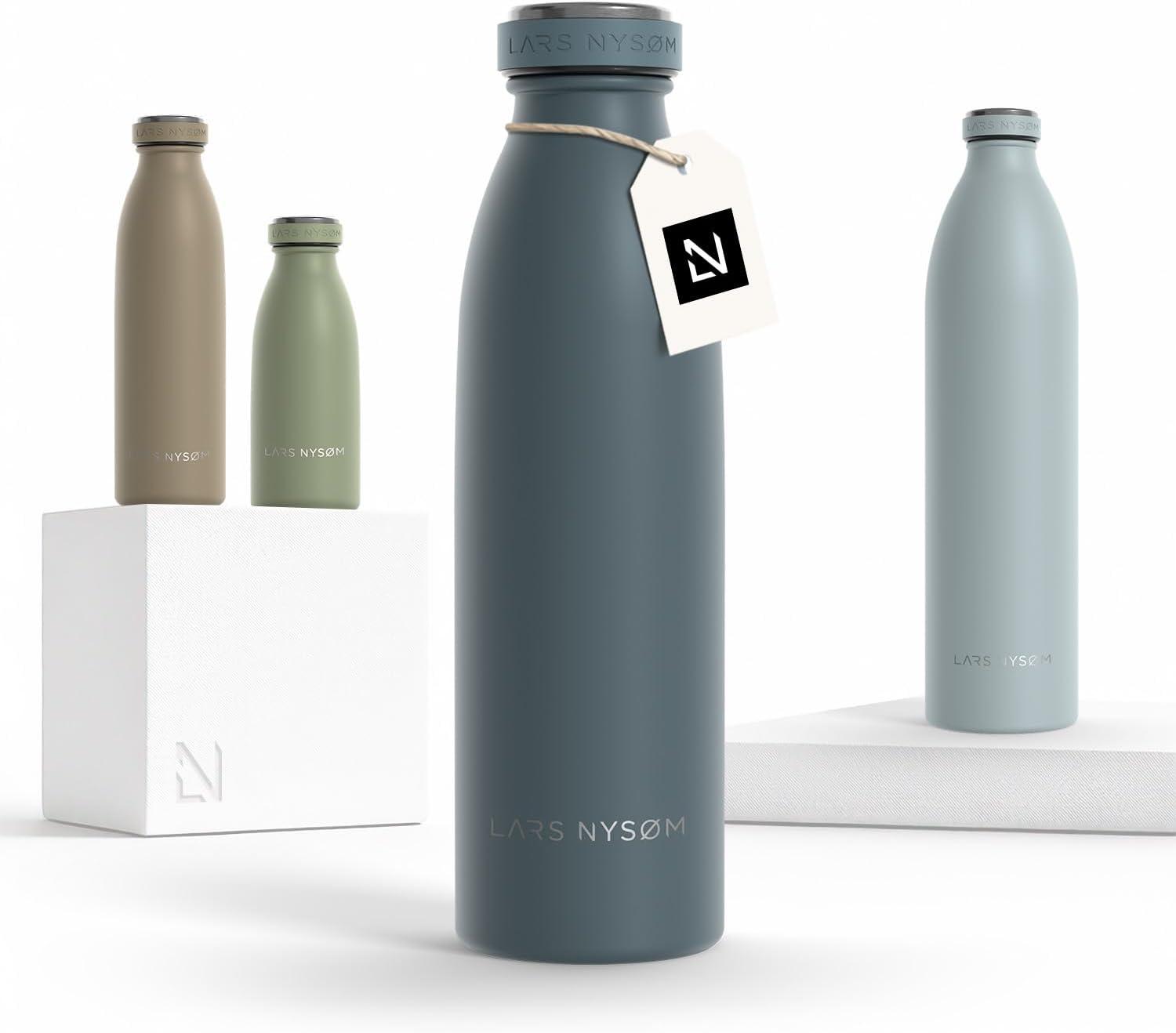 image:imageLARS NYSM Gourde INOX 500ml 05L Bouteille deau isole Gourde tanche pour Le Sport la Bicyclette Les Enfants Carbon Black 500mlStone Blue