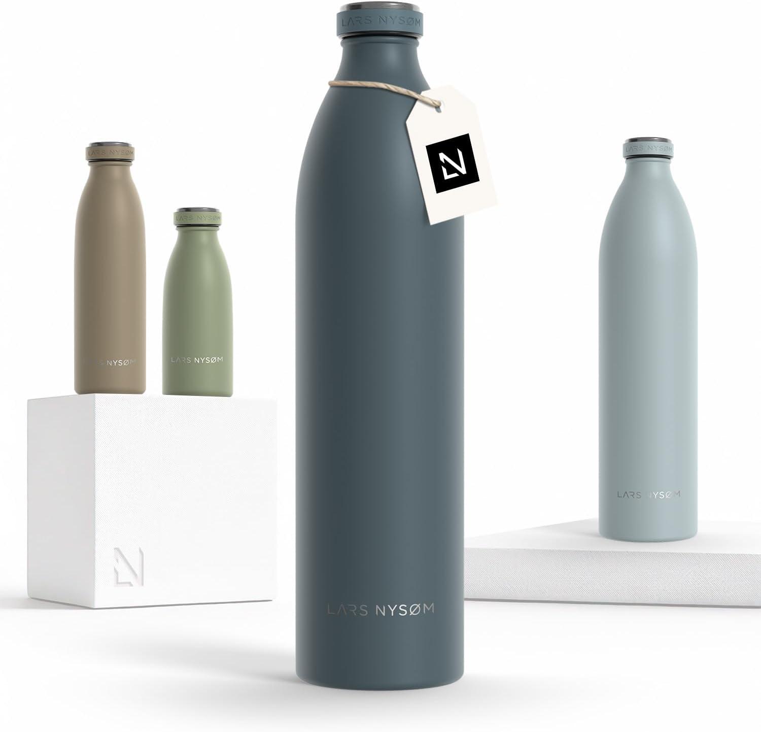 image:imageLARS NYSM Gourde INOX 500ml 05L Bouteille deau isole Gourde tanche pour Le Sport la Bicyclette Les Enfants Carbon Black 500mlStone Blue